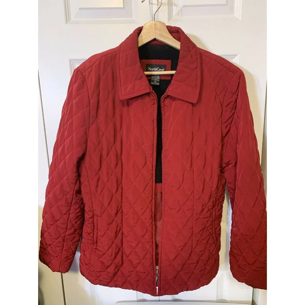 North Crest Vintage Women’s Sz XL Maroon Quilted‎ Full Zip Up Jacket
